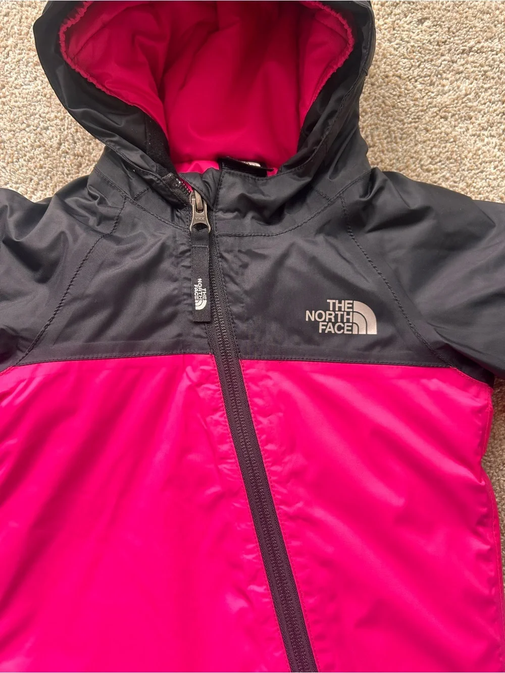 The North Face Hot Pink and Black Infant Jacket with Hood